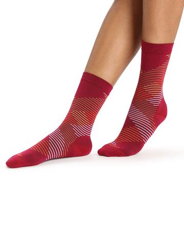 Cherry / Silent Gold Icebreaker Merino Lifestyle Fine Gauge Crew Dashes Women's Socks | AU 1412ILHS